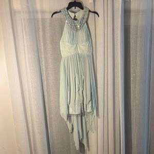 Sequin Hearts Green Ruched High-Low Halter Dress